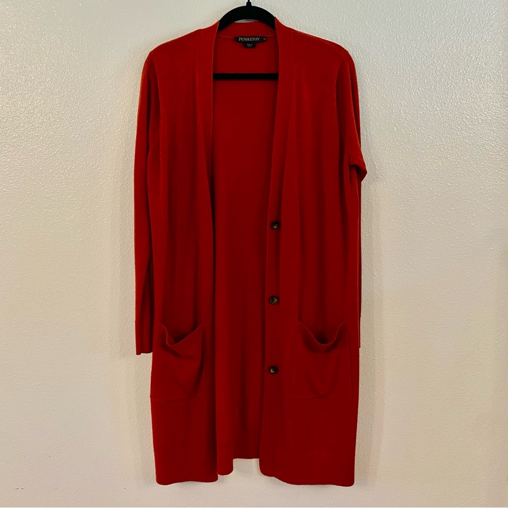 Pendleton Rust Orange Merino Wool Long Cardigan